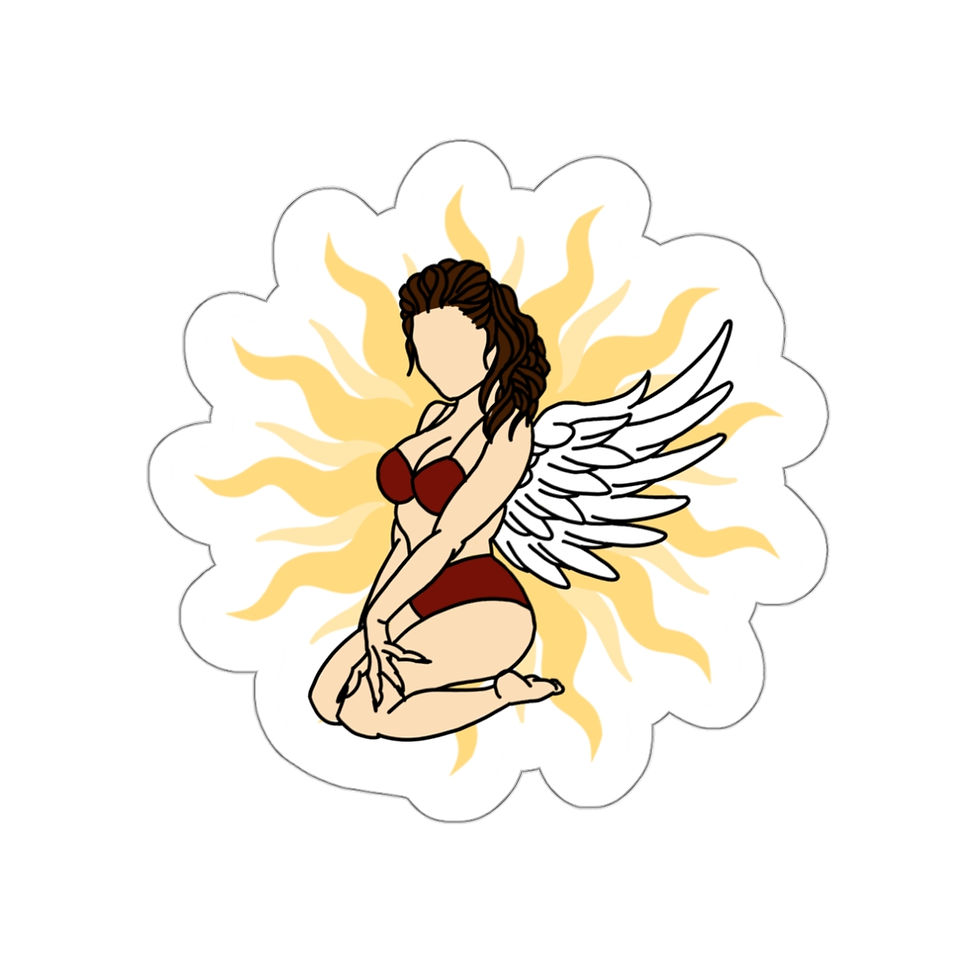 Thumbnail: sticker of an angel in red lingerie sitting on her knees with a yellow sun behind her