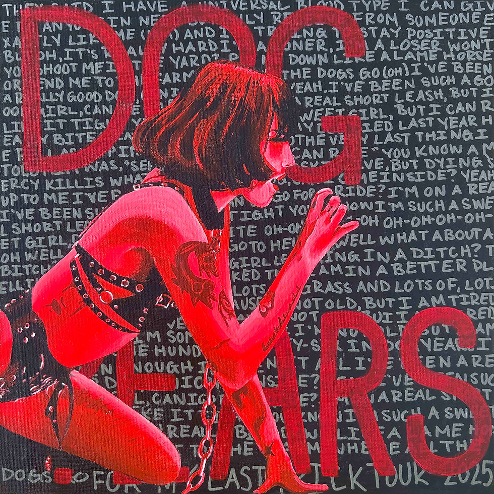 painting of halsey with the lyrics to dog years behind her