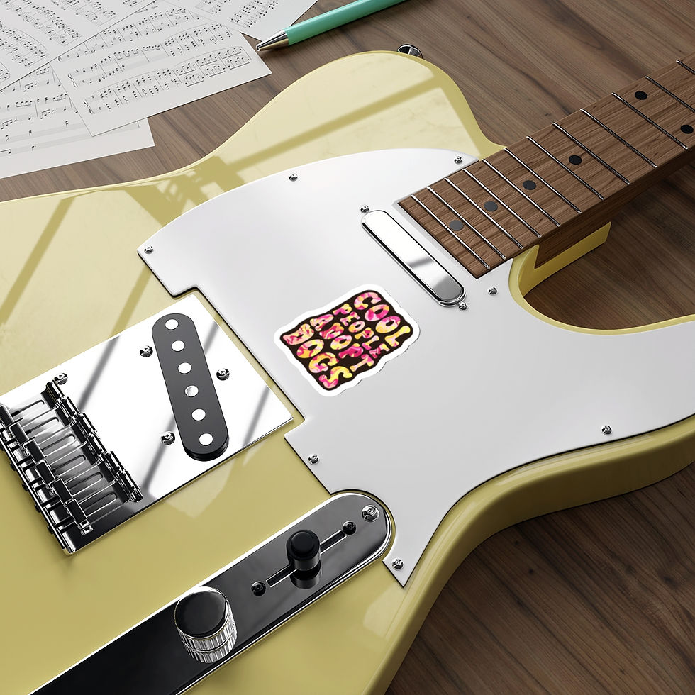 Thumbnail: medium Cool People Adopt Dogs sticker on a yellow electric guitar