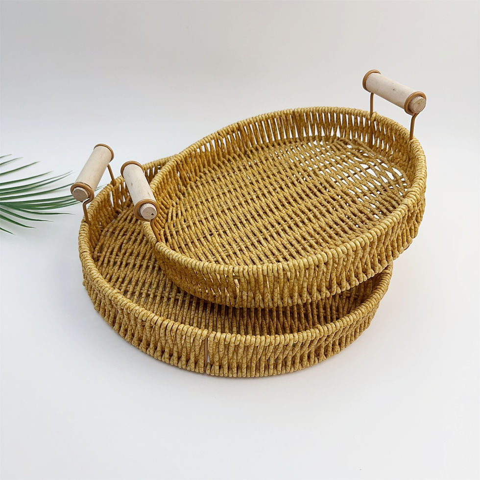 Hình thu nhỏ: BAS012 - Round Rattan-Style Serving Tray with Handles