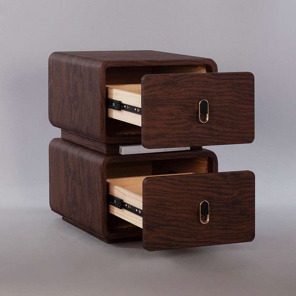 Hình thu nhỏ: CBD026 - Solid Wood Bedside Table with Leather Wrap, Induction Light & Storage