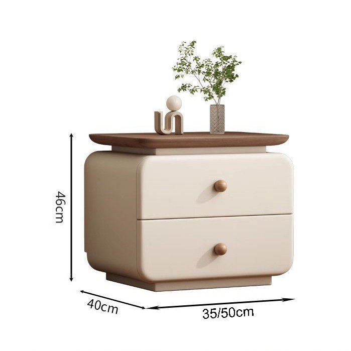 Hình thu nhỏ: CBD025 - Elegant White Bedside Table with Two Drawers and Natural Wood Knobs