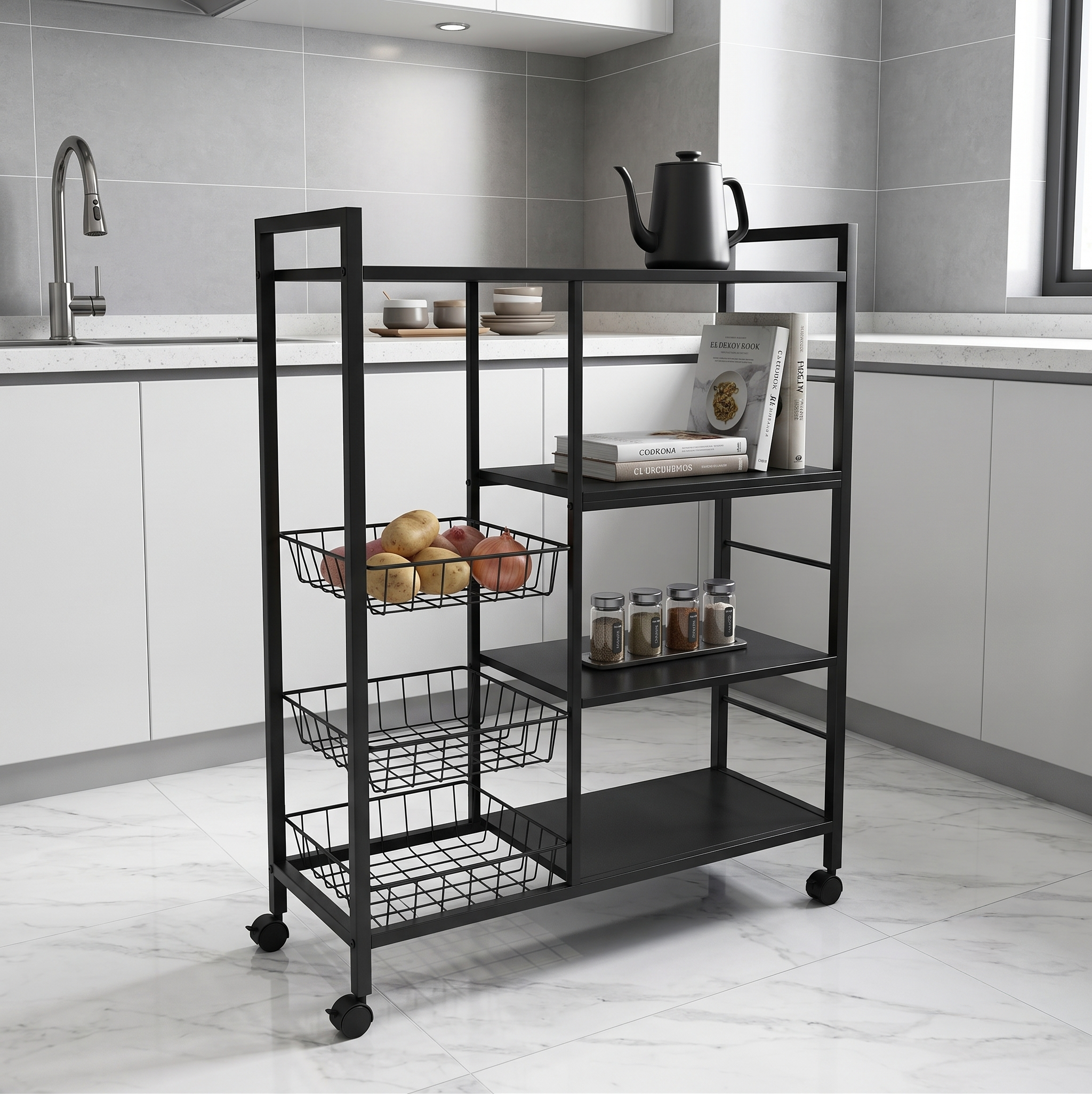 WCK023 - Multi-Tier Kitchen Storage Rack – Carbon Steel Household Organizer