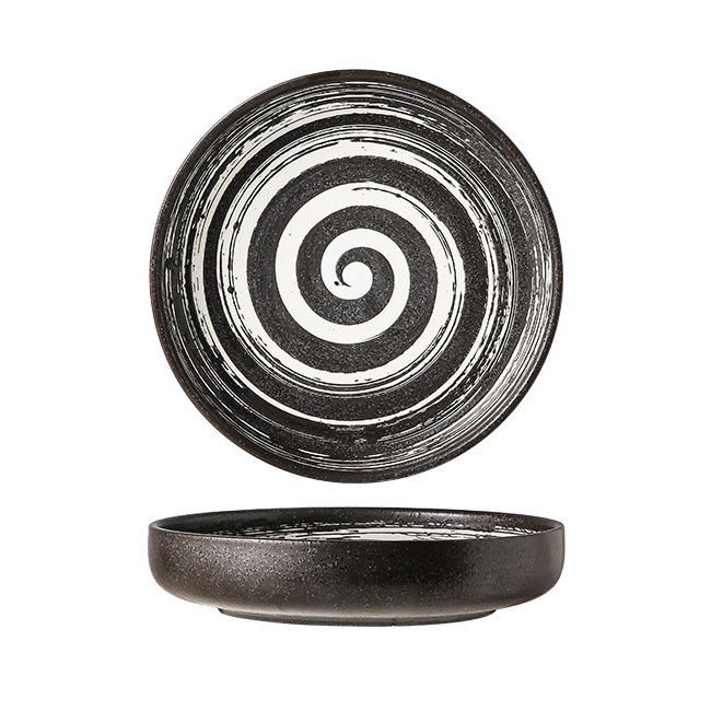 섬네일: DISH001 - Japanese Vintage Dark Ceramic Dinner Plate