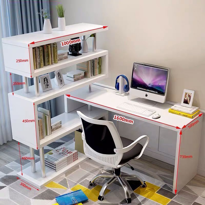 Miniature : GD009 - Rotating L-Shaped Computer Desk with 5 Shelves Bookcase