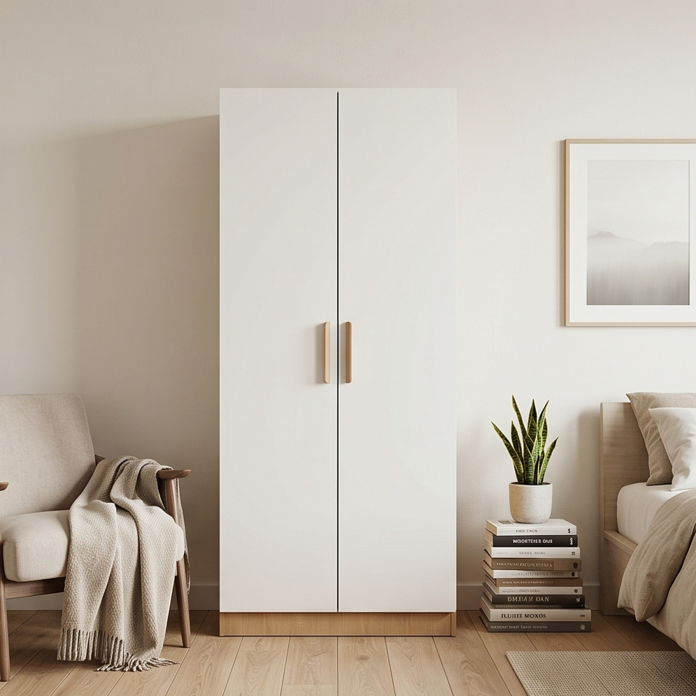 CC058 - Wooden Bedroom Wardrobe - Storage Cabinet with Hanging Rod & Shelves