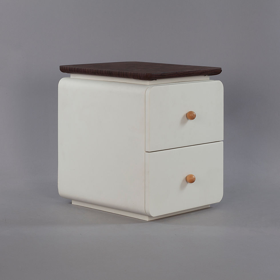 섬네일: CBD025 - Elegant White Bedside Table with Two Drawers and Natural Wood Knobs