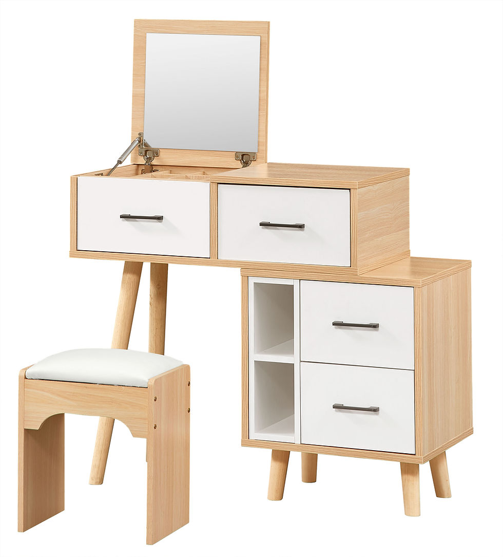 サムネイル： DR002 - Flip Top Mirror Make Up Vanity with 2 Drawers Side Storage