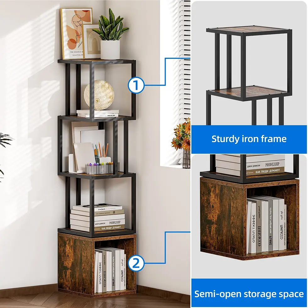 Thumbnail: BS049 - 4-Tier 360° Rotating Bookshelf – Slim Floor Standing Display Shelf