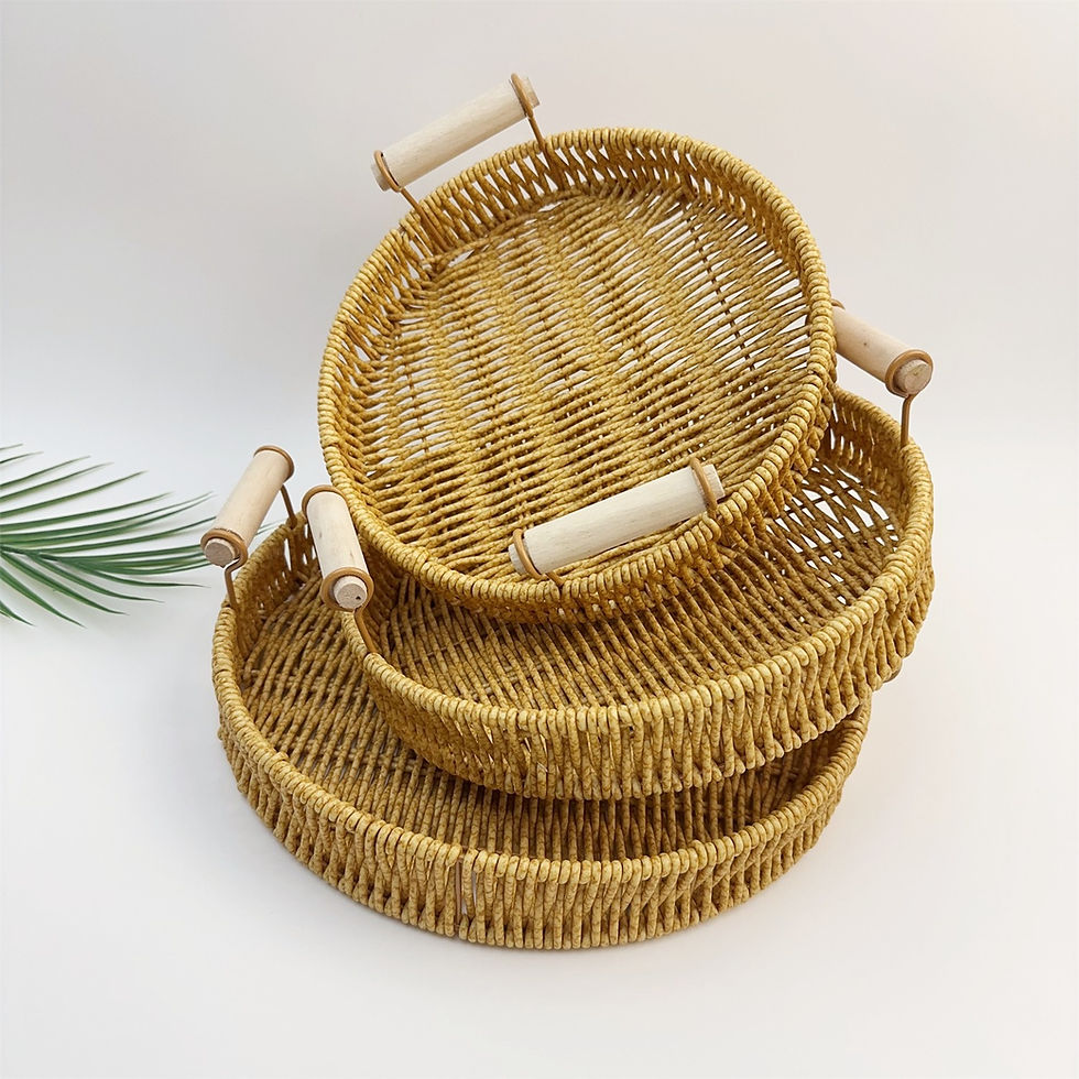 Hình thu nhỏ: BAS012 - Round Rattan-Style Serving Tray with Handles