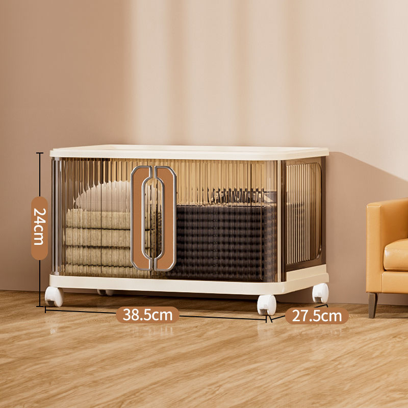 Miniature : BS044 - Brown Transparent Plastic Storage Cabinet with Wheels