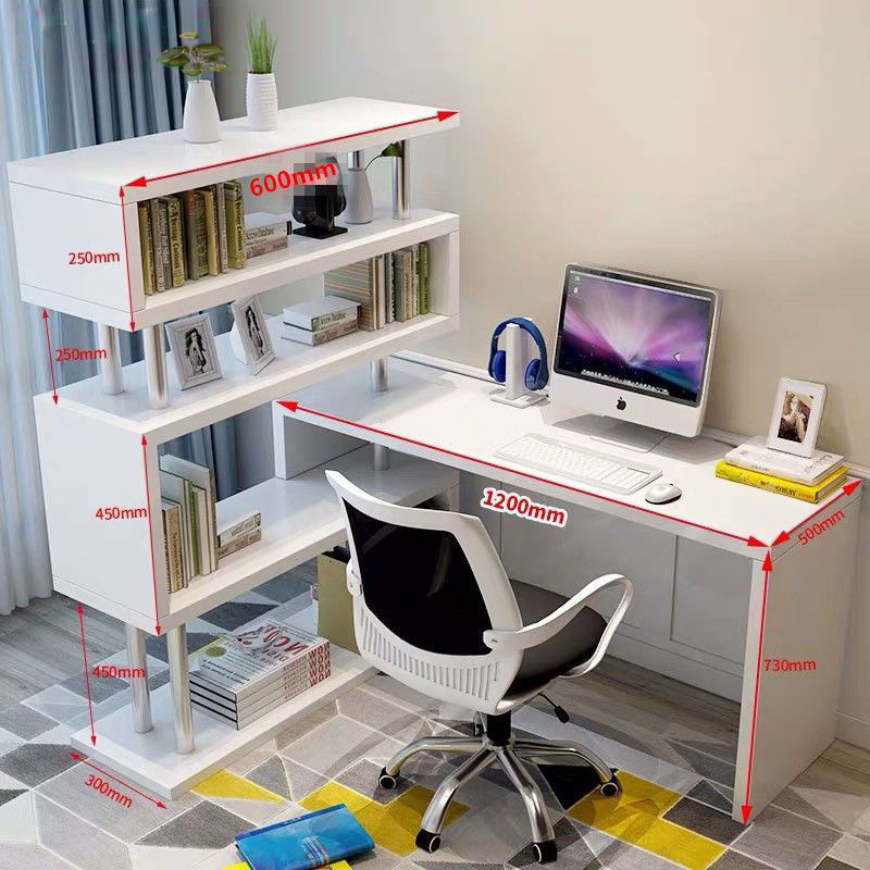 Miniature : GD009 - Rotating L-Shaped Computer Desk with 5 Shelves Bookcase