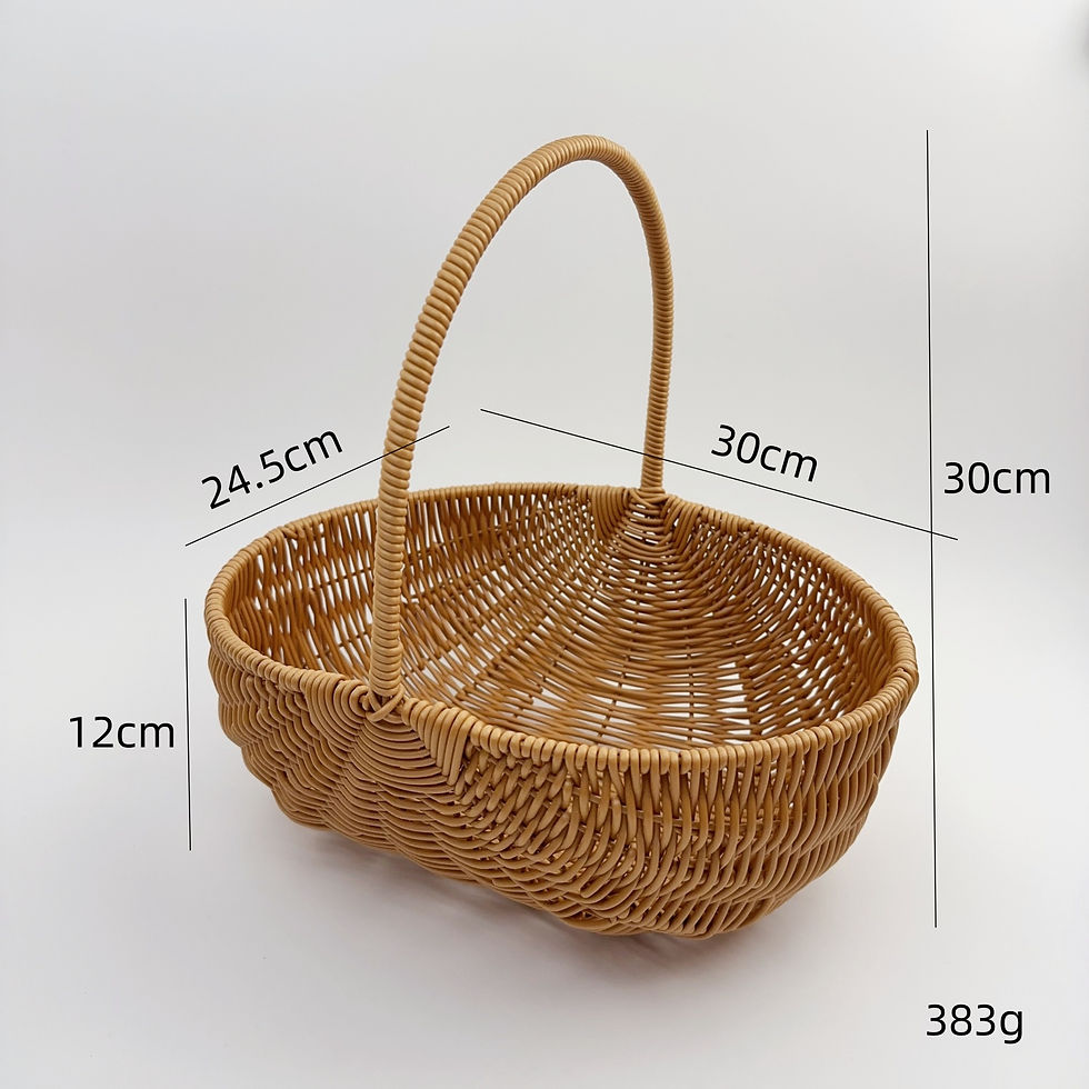 縮圖：BAS003 - Oval Handwoven Rattan-Style Basket with Handle