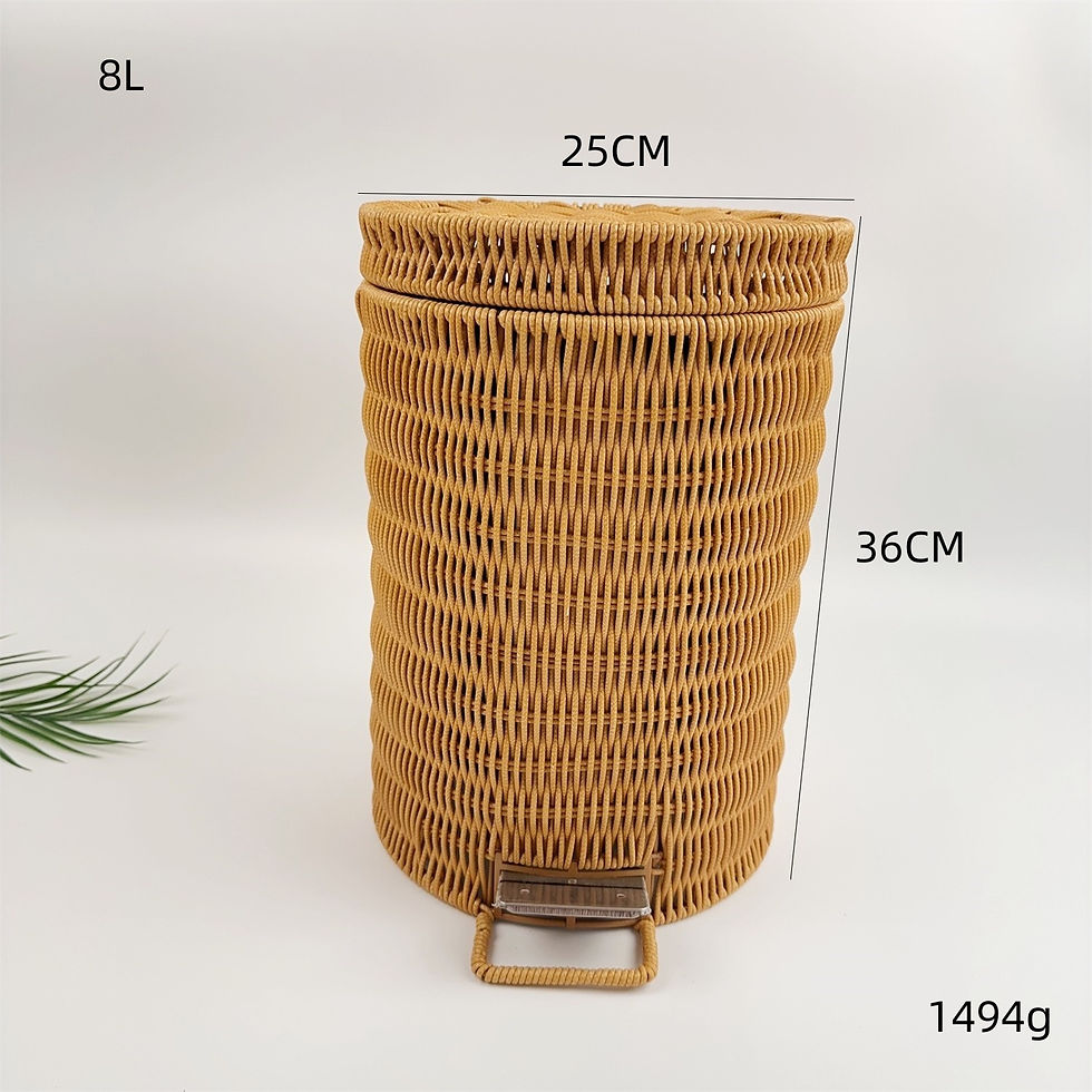 Hình thu nhỏ: BAS009 - Round Woven Rattan Pedal Trash Bin with Lid