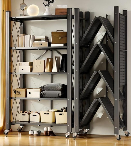 WCK022 - No-Assembly Foldable Metal Bookshelf – Movable Floor Storage ...