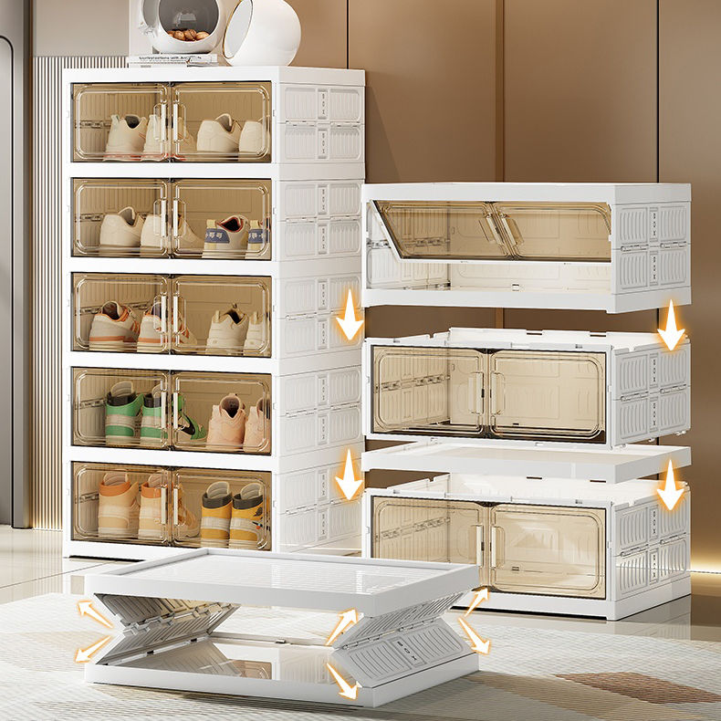 Thumbnail: SOCE063 - Modern Transparent Plastic Shoe Cabinet – Stackable Storage with Door