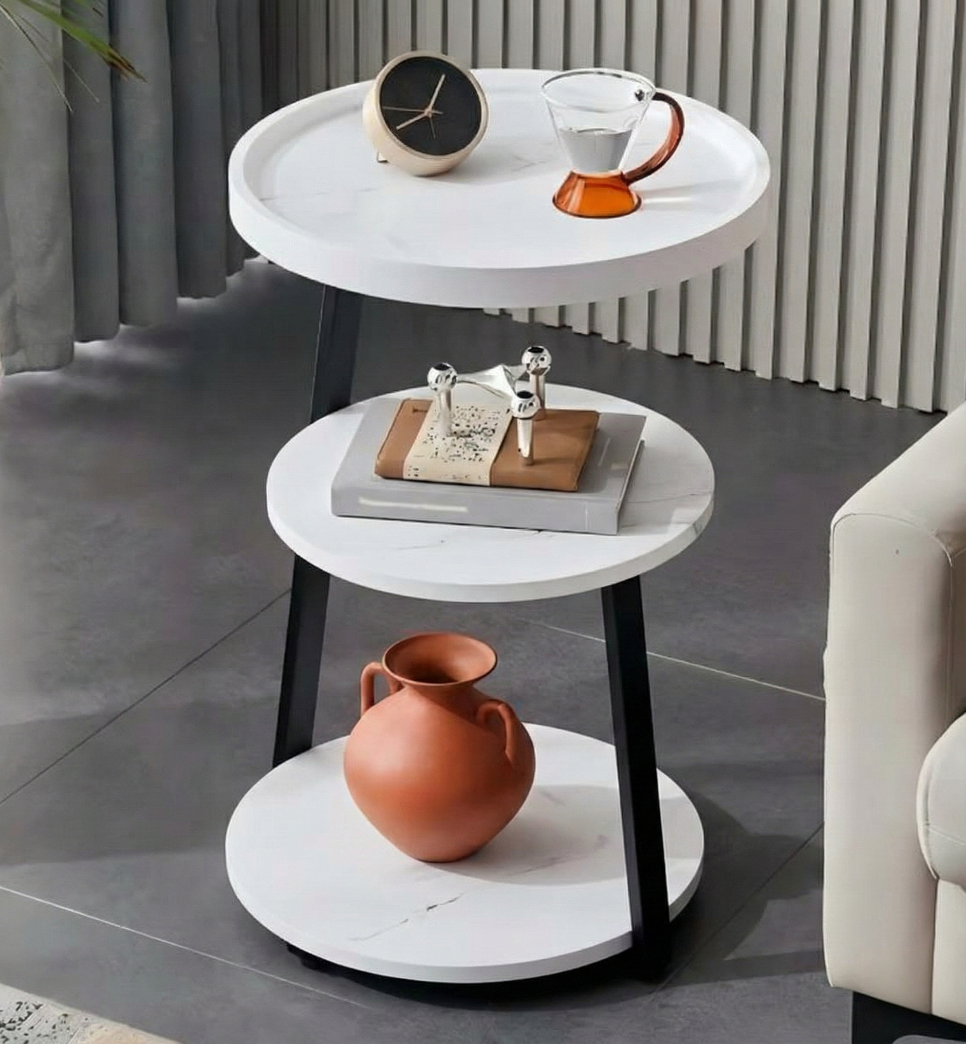ST014 - Modern Minimalist 3-Tier Round Coffee Table – Small Living Room Table