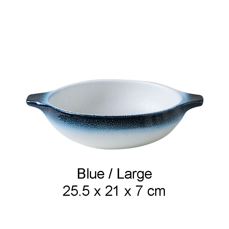 Thumbnail: BOWL001 - White Double-Handle Ceramic Soup Plate | Underglaze Serving Dish