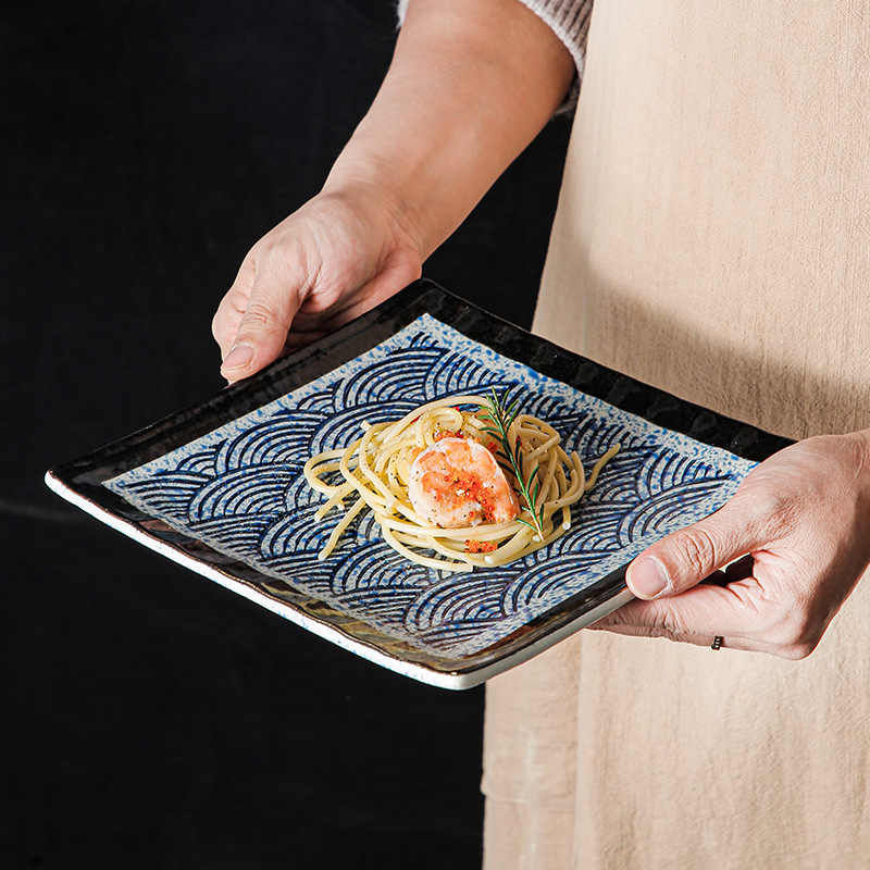 縮圖：DISH008 - Wave Pattern Ceramic Square Plate | Flat Dinner & Serving Dish