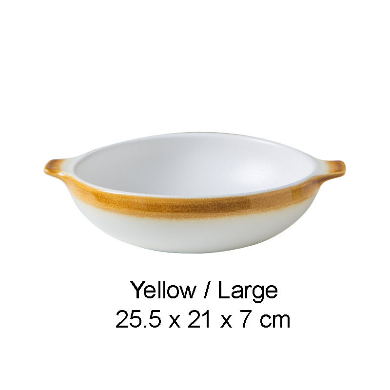 Miniature : BOWL001 - White Double-Handle Ceramic Soup Plate | Underglaze Serving Dish