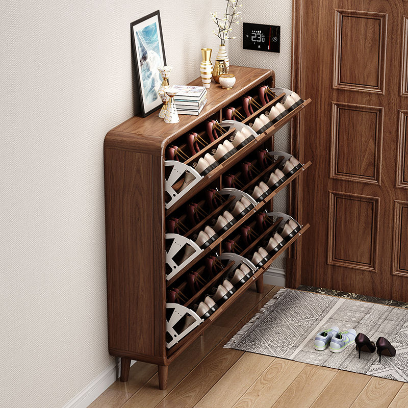 섬네일: SOCE079 -  Walnut Look Shoe Cabinet - Ultra-Slim Walnut Entryway Organizer