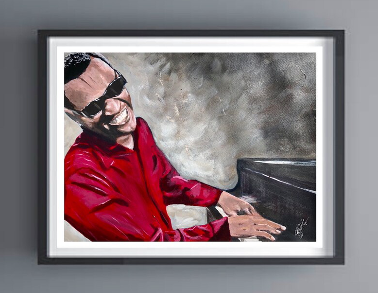 Ray Charles In Red — pop culture portrait fine art print by Jeff Williams | River Horse Art Gallery