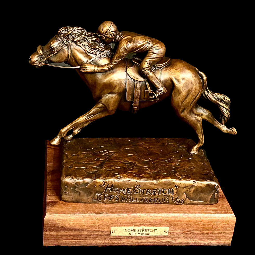 Home Stretch — original western bronze horse racing sculpture by Jeff Williams | River Horse Art Gallery