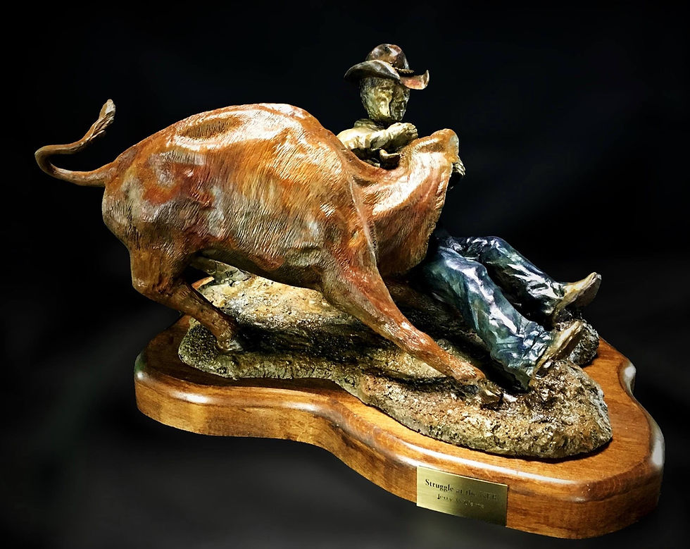 Thumbnail: Struggle At The NFR — original western bronze rodeo sculpture by Jerry Williams | River Horse Art Gallery