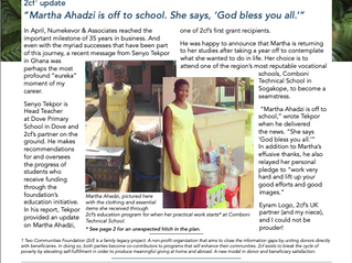 2cf continues funding girls' education goals in Ghana.