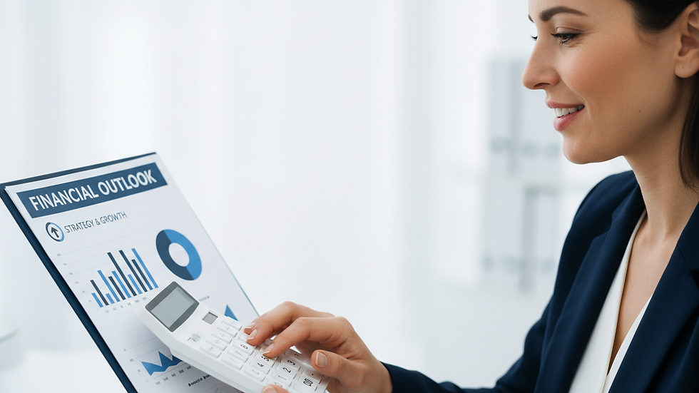 Close-up view of a person reviewing financial documents with a calculator