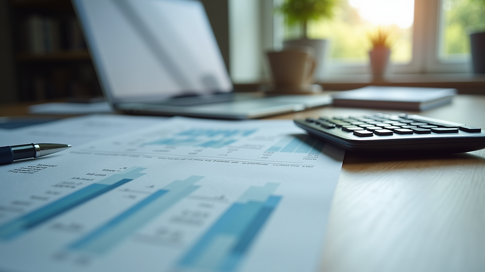 Close-up view of a calculator and financial documents on a table