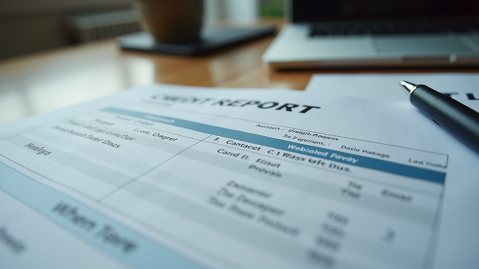 Eye-level view of a credit report on a desk