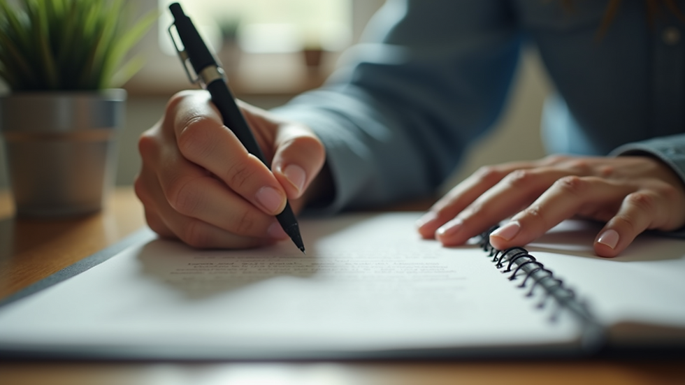 Close-up view of a person writing a letter
