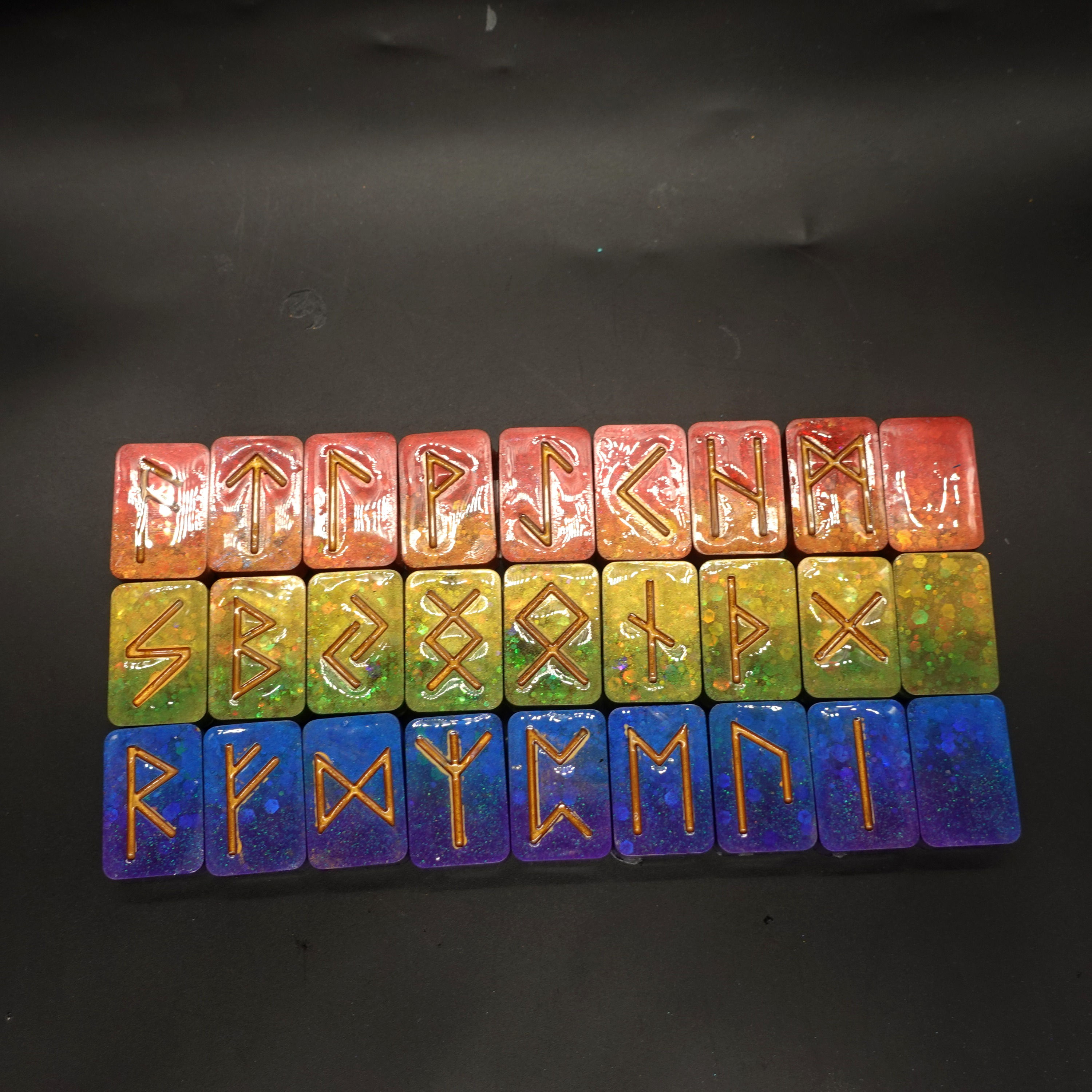 27 piece rainbow resin Elder Futhark runes set
