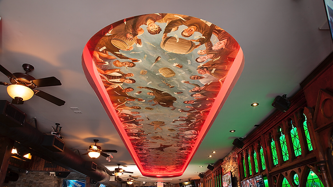 Drawin on the ceiling located at the Wicked Monk