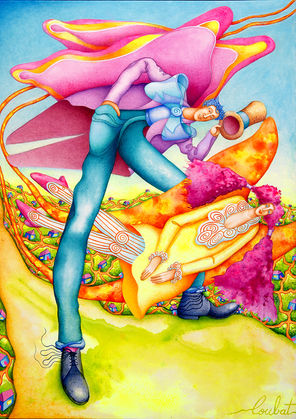 Un tableau de Philippe Loubat : couple avec des ailes de papillon