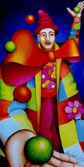 Un tableau de Philippe Loubat : un clown jongleur