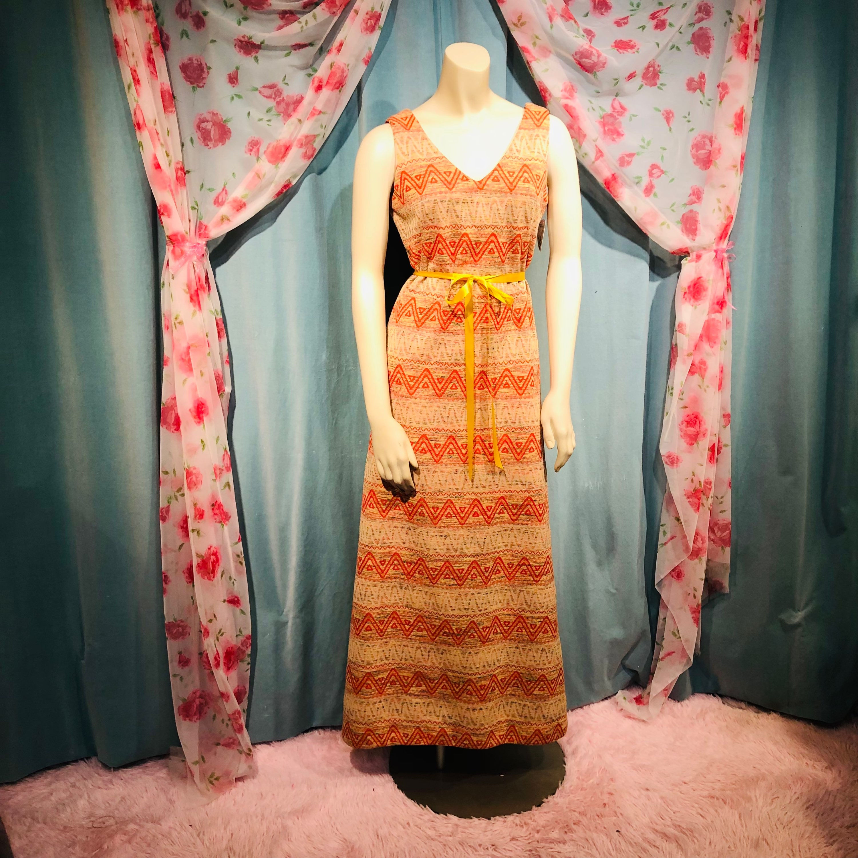 Southwestern Zig Zag Mountain Maxi Dress in Orange