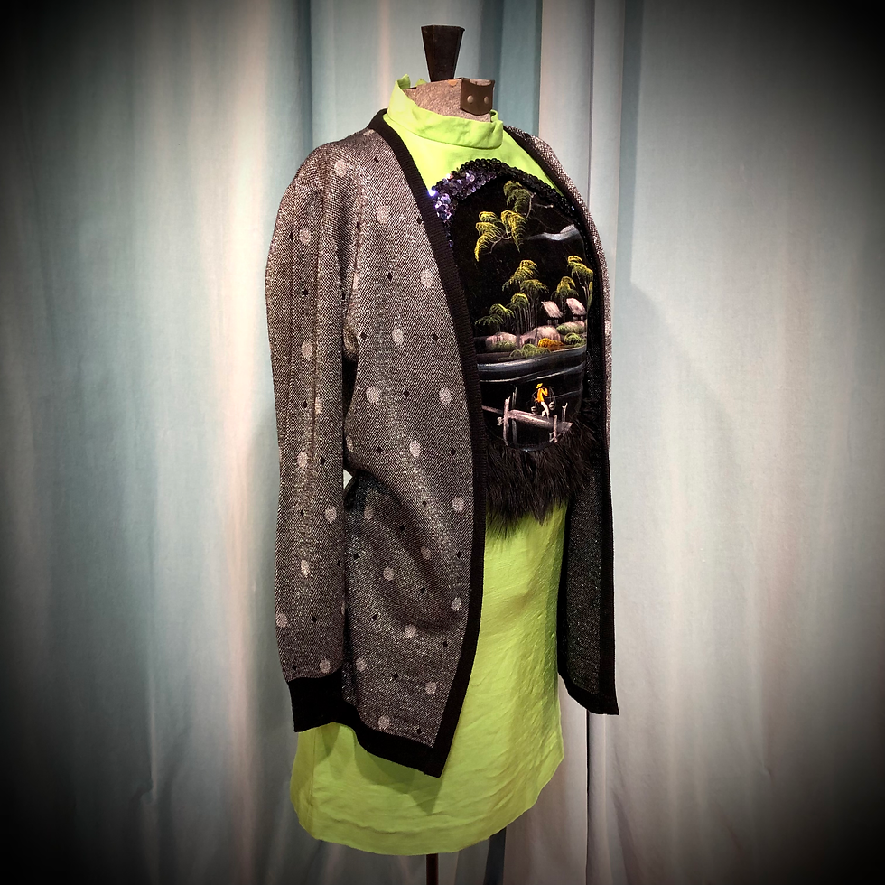 Thumbnail: Diamonds & Dots Open Cardigan Sweater Jacket in Black & Silver