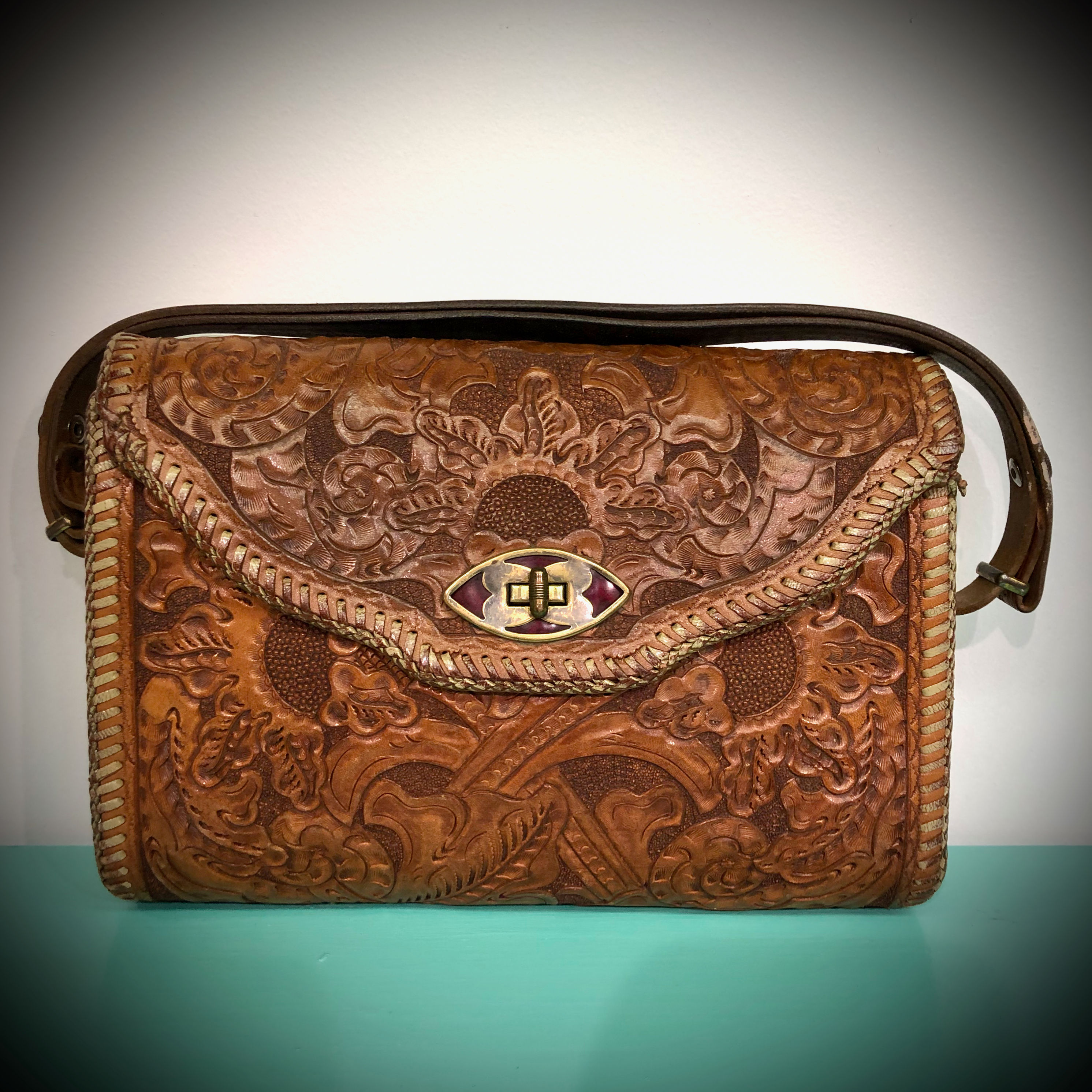 Hand Tooled Sunflower Leather Purse