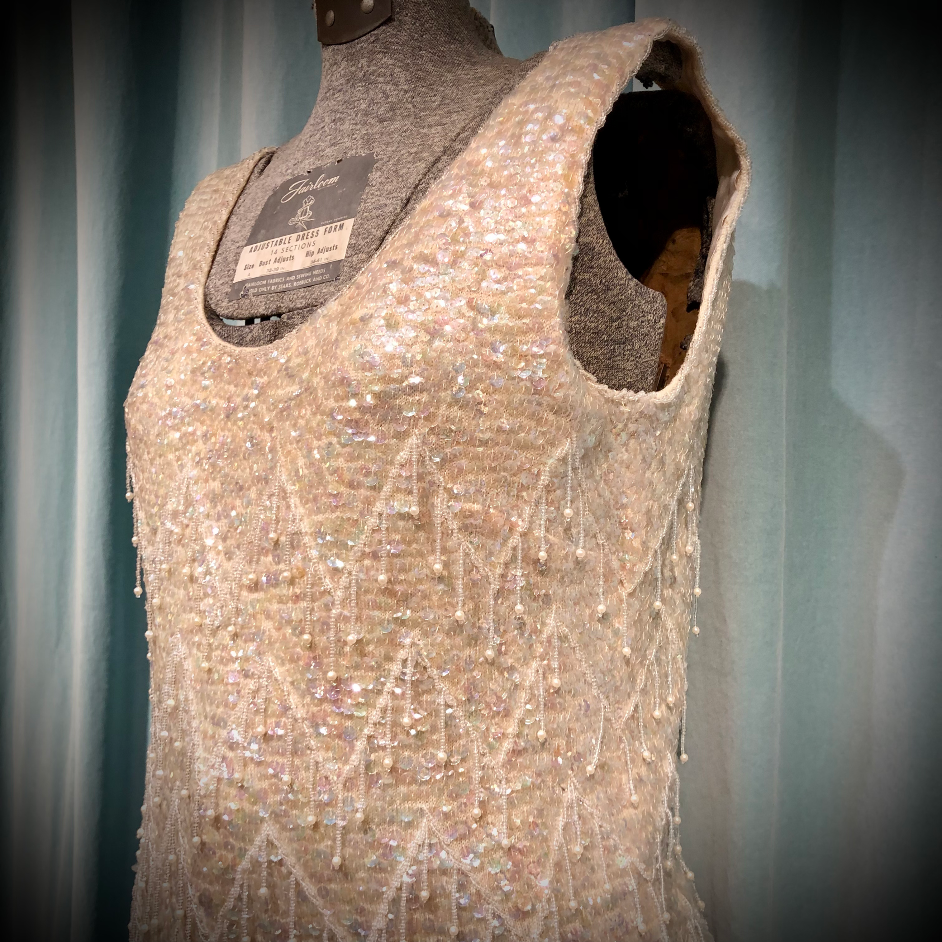 Beaded Fringe Pear Drop Iridescent Sequined Sweater