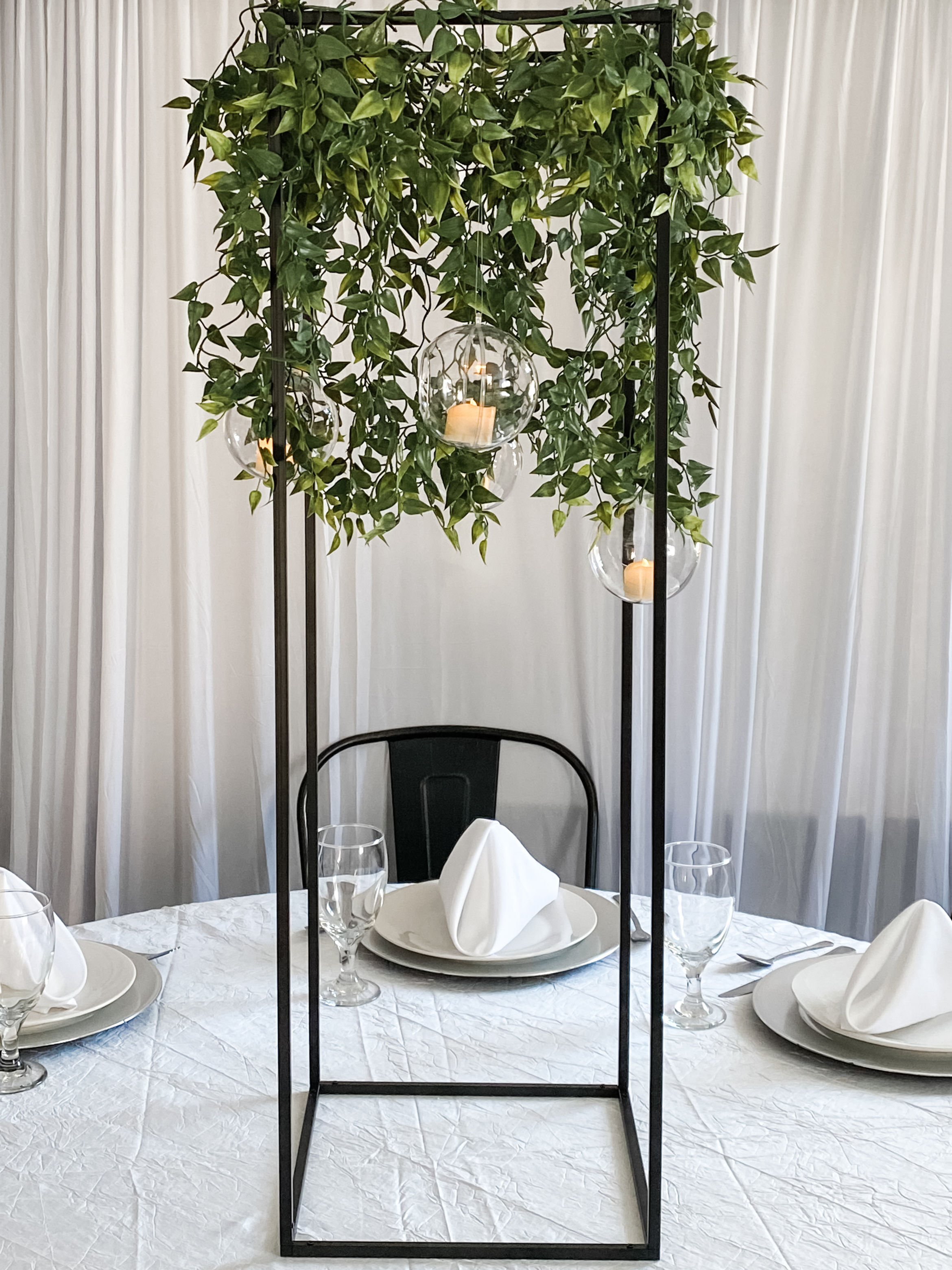 40" Black Metal Stand w/ Hanging Greenery & Globes