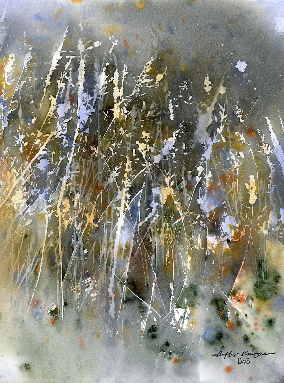 watercolor pouring step by step example of a field of wheat grass foxtails