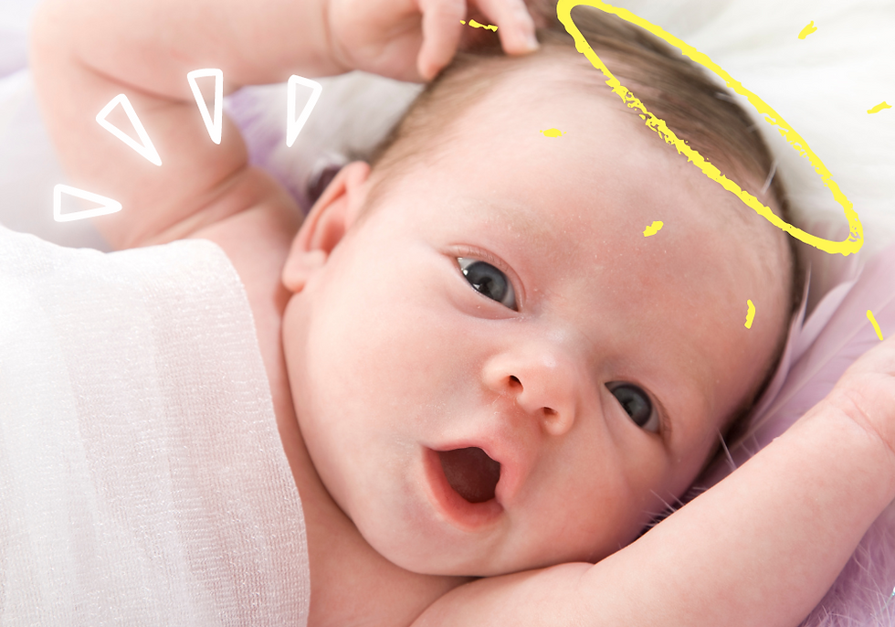 baby with angel on head