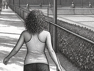 woman walking by tennis courts