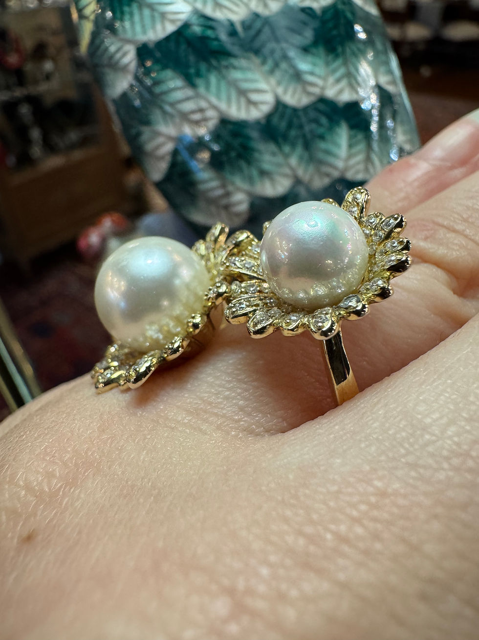 Thumbnail: Gold plated double faux pearl ring