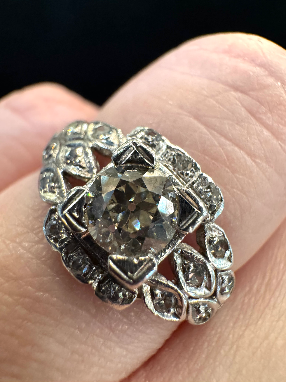 Thumbnail: Antique Mine Cut Diamond Platinumn Ring