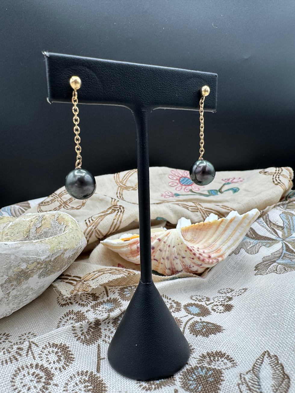 Thumbnail: Black Tahitian Pearl Drop Earrings 