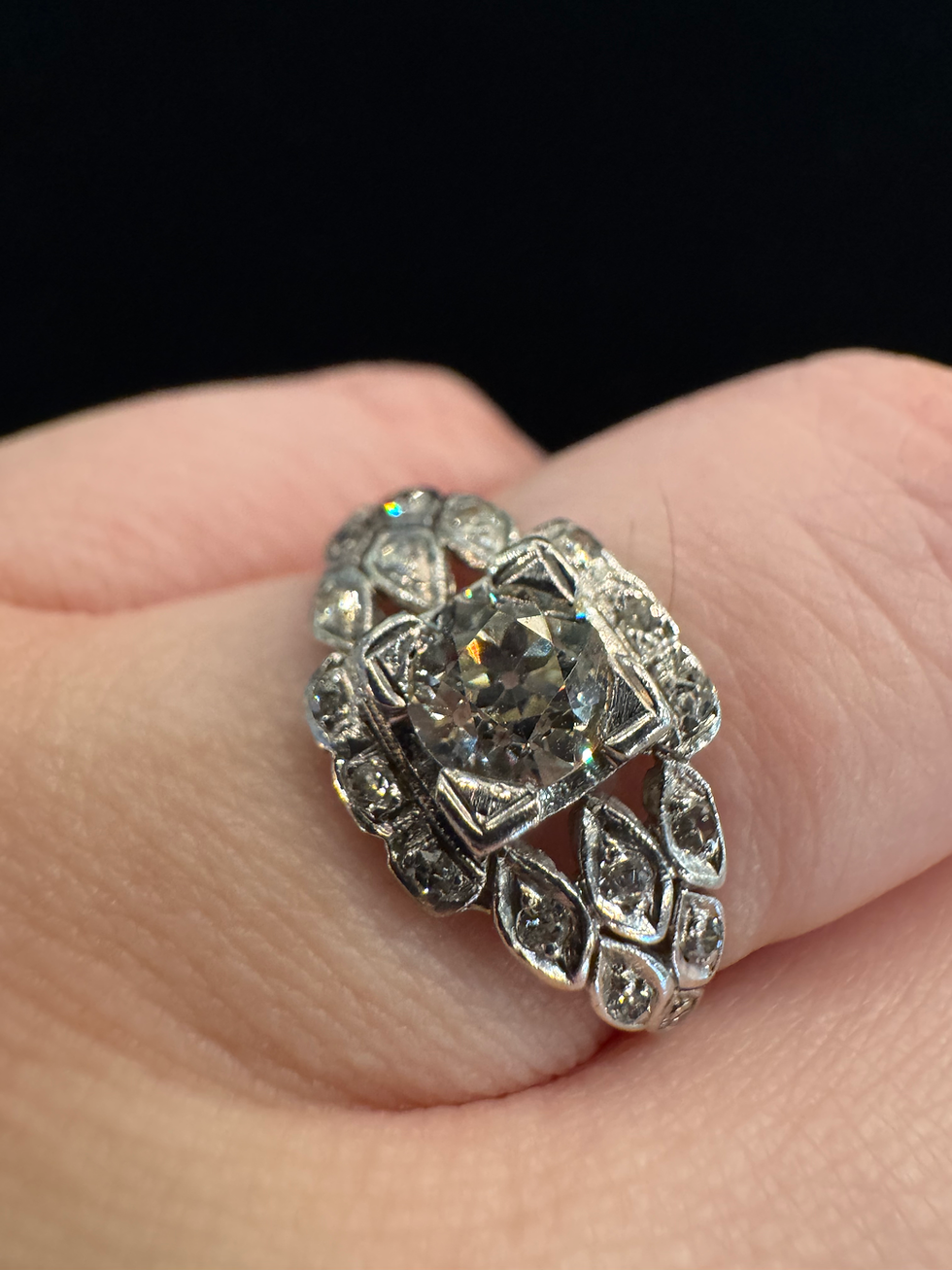 Thumbnail: Antique Mine Cut Diamond Platinumn Ring