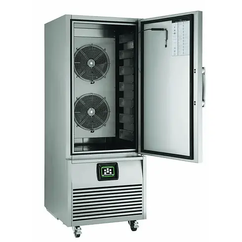 Empty silver free standing blast chiller